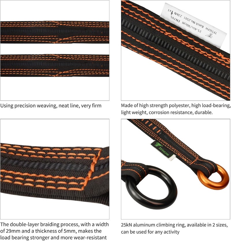 TFTICFH Friction Saver, 23kN Cambium Saver Retrievable Anchor, Climbing Rope Loop Belt Sling with Two 25kN Aluminum Rings for Tree Arborist Climbing Rappeling - Image 4